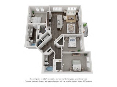 Floor plan for 3 beds, 2 baths, 1461 sqft
